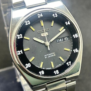 Rare Vintage Seiko 5 Railway Time Automatic Black Dial Day Date Movement No. 7019A Japan Made Men's Wrist Watch