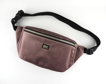 Bauchtasche aus Velour. Gürteltasche, Fanny Pack, Hip Bag, Bauchtasche in beige.