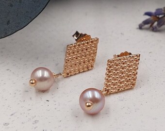 Ohrstecker "dots / rhombus" Silber roségoldplattiert mit Perle