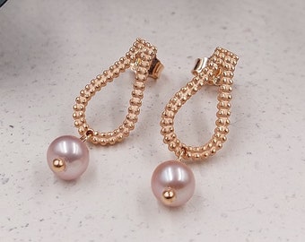 Pendientes de tachuelas "puntos / gota pequeña" plata oro rosa chapado en perla