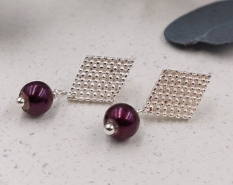 Ear studs "dots / rhombus" silver with pearl