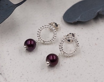Stud earrings "dots / circle" silver with pearl