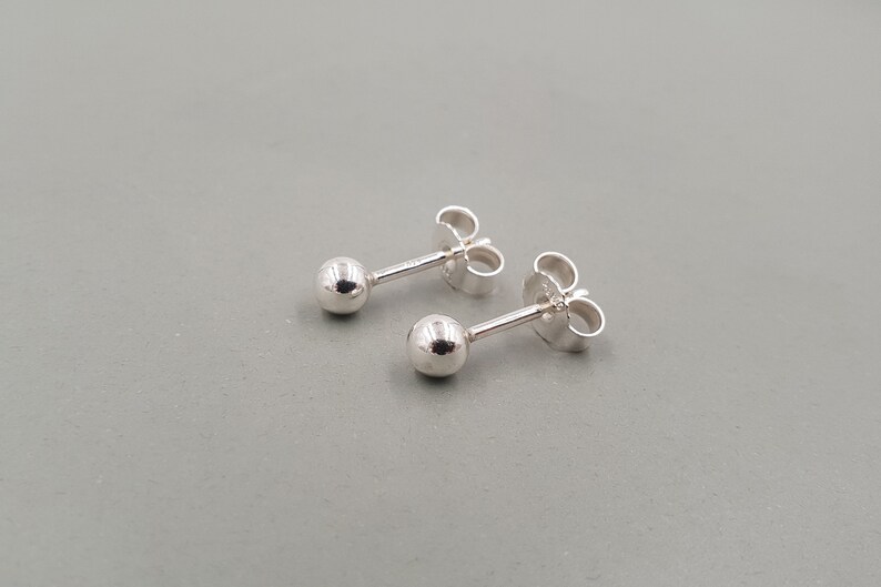 Ball stud earrings 4mm, 925 silver image 2