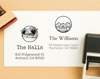 Custom House Portrait Address Stamp// Personalized Home Illustration Return Address Stamp, Housewarming Gift, New Home, Family Address XO