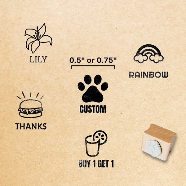 0.5" or 0.75" Small Craft Stamp // Little Custom Rubber Stamp, No Handle /  Tiny Logo Stamps, Mini Loyalty Card Wood Stamps