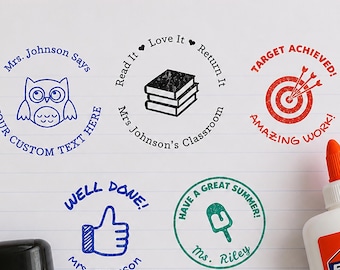 Custom Teacher Clip Art Stamp, 1000s of Unique Icons, Personalized Classroom Library Book Stamp, Self Inking or Wood Mount XO pnci