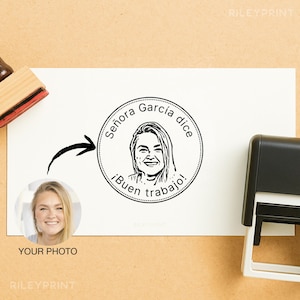 Personalized Spanish Teacher Face Stamp // Custom Portrait Stamp from Photo, Spanish Teacher Gift, Custom Made Teacher Appreciation Gift