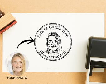 Personalized Spanish Teacher Stamp: Custom Bilingual Teacher Gift // Spanish Teacher Gift,  Teacher Appreciation, Grading Rubber Stamp XO