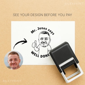 Custom Teacher Stamp // Thumb Up Portrait Stamp, Custom Stamp from Photo, Male Teacher Gift, Office Gift, Dad/Fathers Day, Funny Face Stamp