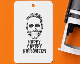 Personalized Halloween Face Stamp for Gift Tags, Custom Creepy Portrait Rubber Stamp, Spooky Packaging Stamp, Gift Tags Not Included XO