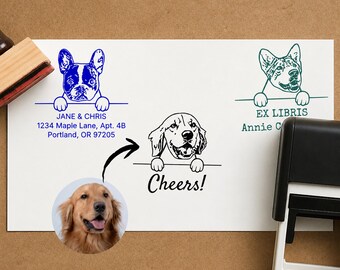 Custom Dog Portrait Stamp: Personalized Pet Memorial Gift, Self-Inking Wedding Napkin Design, Photo to Logo Book Stamp for Mom