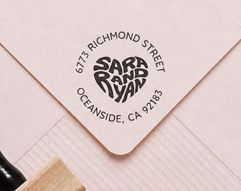 Custom Return Address Stamp Heart // Personalized Address Stamp, Self Inking or traditional, Housewarming, Wedding Couples Gift XO zewj