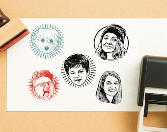 Custom Small Face Stamp, Personalized Portrait, Self-Inking or Wood Mount, Teacher Gifts XO