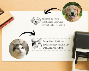 Sello personalizado para mascotas con dirección de remitente // Regalo para veterinarios, sello con dirección familiar, regalo para nuevo hogar, sello con foto de perro, sello con cara de gato XO