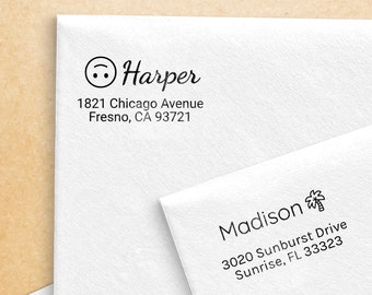 Return Address Stamp // Decorate with selected your selected icon. Personalized with emoji.