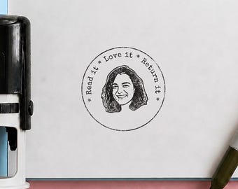 Personalized Book Stamp: Custom Face, Ex Libris, Teacher Library - Self-Inking or Wood // From the library of, Book lover gift XO jmrj
