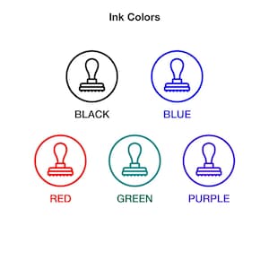 Puede incluir: Se muestran cinco colores de tinta con un icono de sello. Los colores son negro, azul, rojo, verde y morado.
