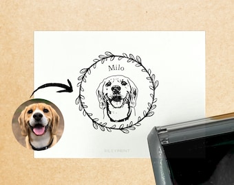 Custom Pet Portrait Wreath Stamp // Custom Dog Portrait, Cat Portrait from Photo, Best Personalized Gifts, Pet Memorial Gift, Pet Lover Gift