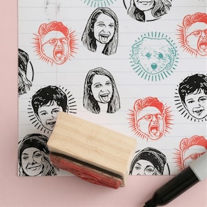 Custom Small Face Stamp, Personalized Portrait, Self-Inking or Wood Mount, Teacher Gifts XO