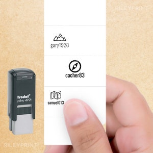 Geocaching Stamp - 1/2" Small Geocache Stamp. Great For Signing Nano Log. Many Clip Art Images. Geocacher Found It Self Inking Stamp.
