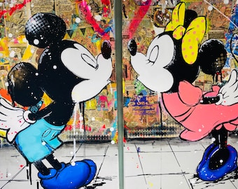 Mickey and Minnie Mouse in Love Pop Art on Canvas diptych Original from the Artist