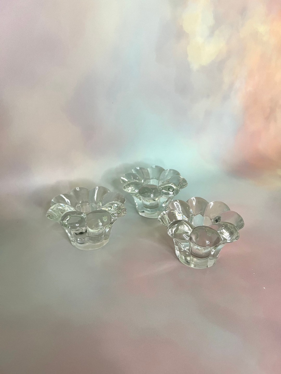 Vintage Glass Flower Candle Holder Etsy