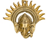 Ganesha Wall Art- Elegant Finished Metal Brass God Ganesha Wall Hanging - Indian God Ganesha Wall Hanging