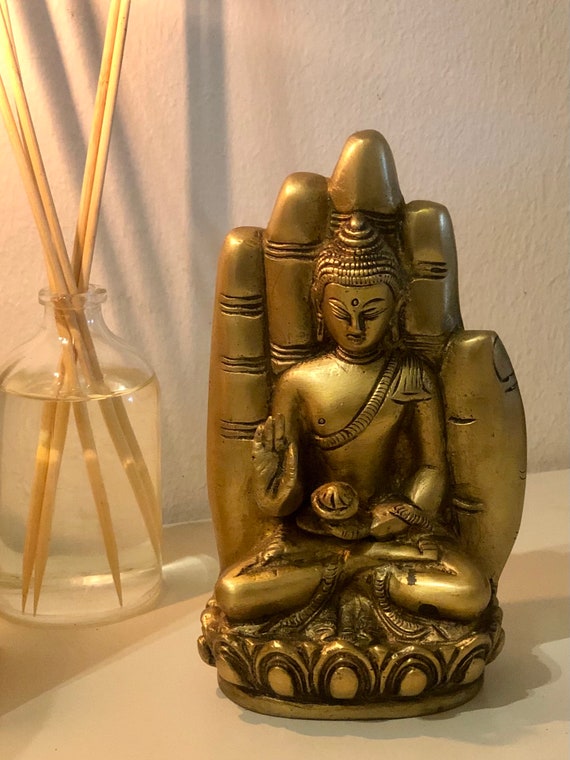 #SR-373 8 cm X 5 cm X 10, Brown Sataanreaper Presentsantique Finish Meditating Buddha Brass Showpiece 