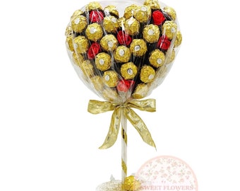 Rocher Pralinen Herz Baum mit 60Stück + 15 Rosen Geschenk Geschenkidee Schokolade