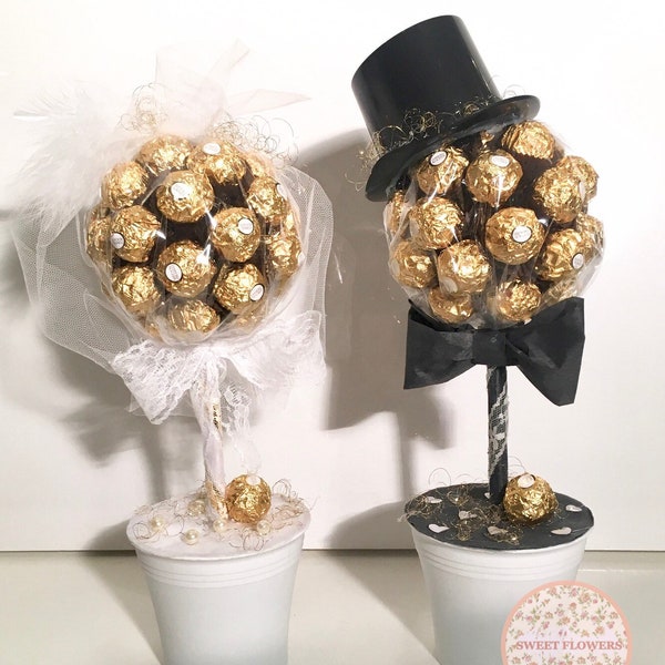 Rocher Pralinen Hochzeitsbäume im Set Braut und Bräutigam Größe 1