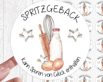 24 Sticker Aufkleber 4cm Aus der Weihnachtsbäckerei SPRITZGEBÄCK Weihnachten Backen Kekse von Lüttentüddel®