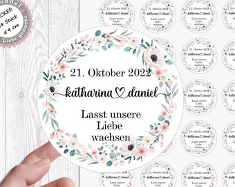 24 Aufkleber Sticker Gastgeschenk Hochzeit "Lasst unsere Liebe wachsen"  Blumen Serviette Samentüte  Blumensamen Hochzeit Lüttentüddel