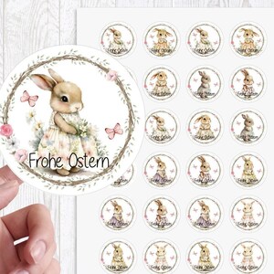 zuckersüße Sticker Aufkleber " Hasen Frohe Ostern " 24 Stück 4cm Etiketten selbstklebend von Lüttentüddel®