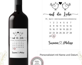 Flaschenetikett Wein Flaschen Banderole Aufkleber Weinlabel Hochzeit Auf die Liebe Kalender von Lüttentüddel®