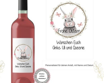 Flaschenetikett Wein Flaschen Etikett PERSONALISIERT Weinlabel Aufkleber Sticker Frohe Ostern Mitbringsel Geschenk von Lüttentüddel®