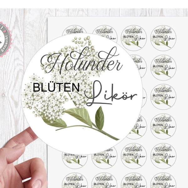 24 zuckersüßer Sticker Aufkleber 4cm Holunder Holunderblüten Likör Sirup Gelee Marmelade von Lüttentüddel®