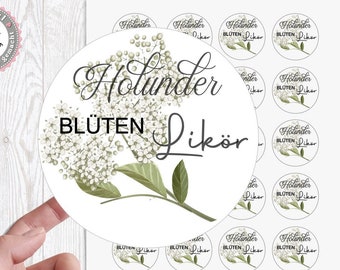 24 zuckersüßer Sticker Aufkleber 4cm Holunder Holunderblüten Likör Sirup Gelee Marmelade von Lüttentüddel®