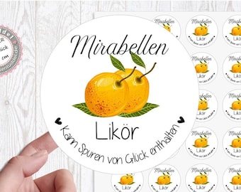 24 zuckersüßer Sticker Aufkleber 4cm Mirabellen Mirabellenlikör Likör Sirup Gelee Marmelade von Lüttentüddel®