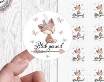 24 pieces of sugar-sweet Indian fox stickers stay healthy 4 cm round from Lüttentüddel®