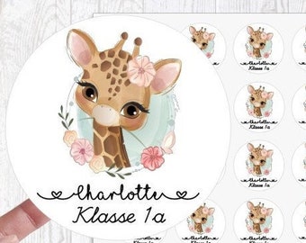 zuckersüßer Sticker Aufkleber "Schule" 24 Stück 4cm Einschulung Giraffe 1. Klasse personalisiert von Lüttentüddel®