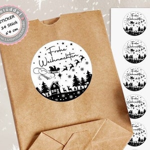 24 zuckersüßer Sticker Aufkleber 4cm Frohe Weihnachten Stadt   für Geschenk, Paket, Brief, Verpackung Give aways Christmas von Lüttentüddel®