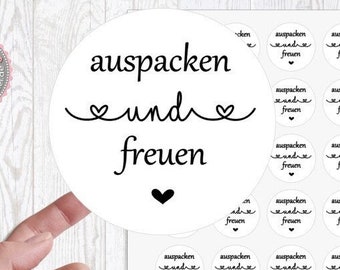 Aufkleber Sticker auspacken und freuen  24 Stück 4cm für Geschenk Geburtstag Briefumschlag Hochzeit Verpackung Verschicken von Lüttentüddel