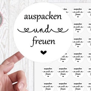 Aufkleber Sticker auspacken und freuen  24 Stück 4cm für Geschenk Geburtstag Briefumschlag Hochzeit Verpackung Verschicken von Lüttentüddel
