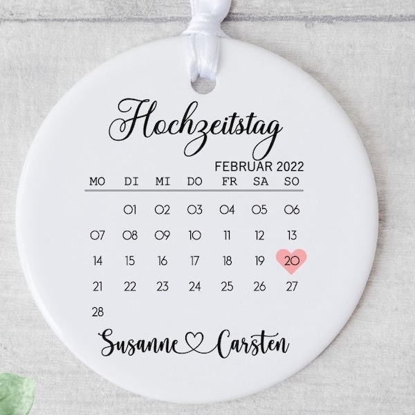 süßer Erinnerungsanhänger Kalender Hochzeitstag Hochzeit, Hochzeitsgeschenk, Verlobung, Heiraten, Keramik, Anhänger,  von Lüttentüddel®