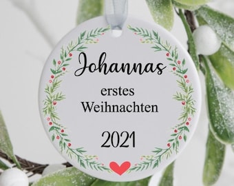 Erinnerungsanhänger Keramik Anhänger Weihnachtskranz Weihnachtsanhänger erstes Weihnachten personalisiert Geschenk von Lüttentüddel®