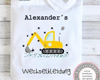 Baustelle Radlader Tasche Wechselwäsche Wechselkleidung Name für Kindergarten  Wunschname KITA Kindergarten Einschulung Lüttentüddel®