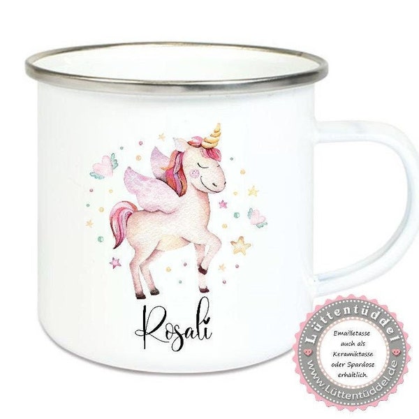 Unicorn money box cup cup enamel cup magical enamel cup enrollment school child KITA desired name birthday from Lüttentüddel