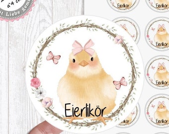 Sticker Aufkleber Küken "Eierlikör" 24 Stück 4cm Etikett für EUREN SELBSTGEMACHTEN EIERLIKÖR, Ostern  von Lüttentüddel