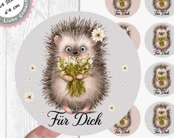 zuckersüßer Sticker Aufkleber "für Dich" 24 Stück 4cm Igel Blumenstrauß Geschenk