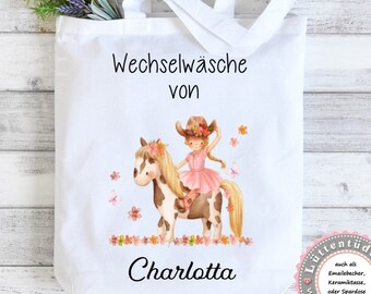Cowgirl Pony Change of clothes Bag Change of clothes Name (personalized) Desired kindergarten name KITA Kindergarten enrollment Lüttentüddel®